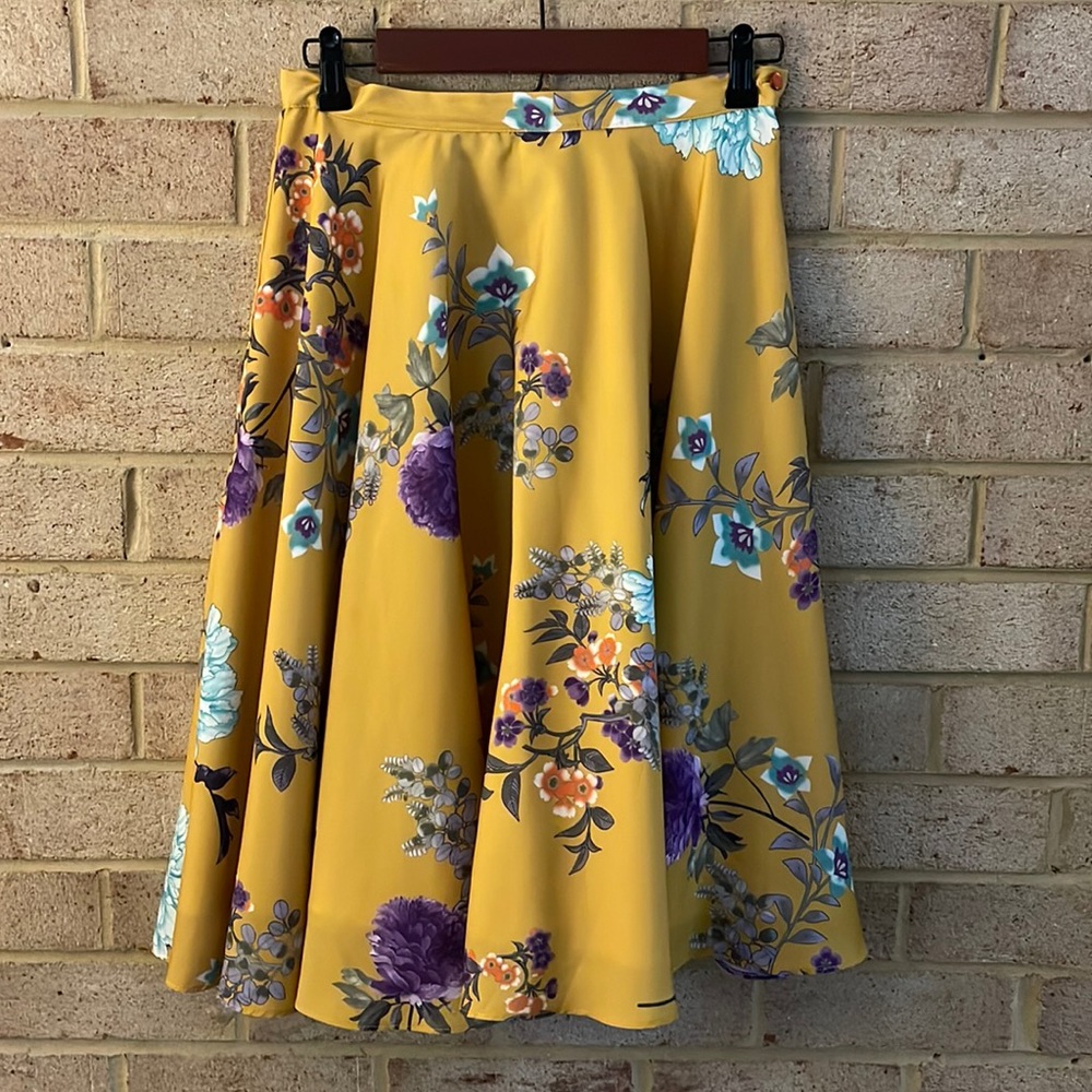 ModCloth Fervour Mustard Circle Skirt Floral
